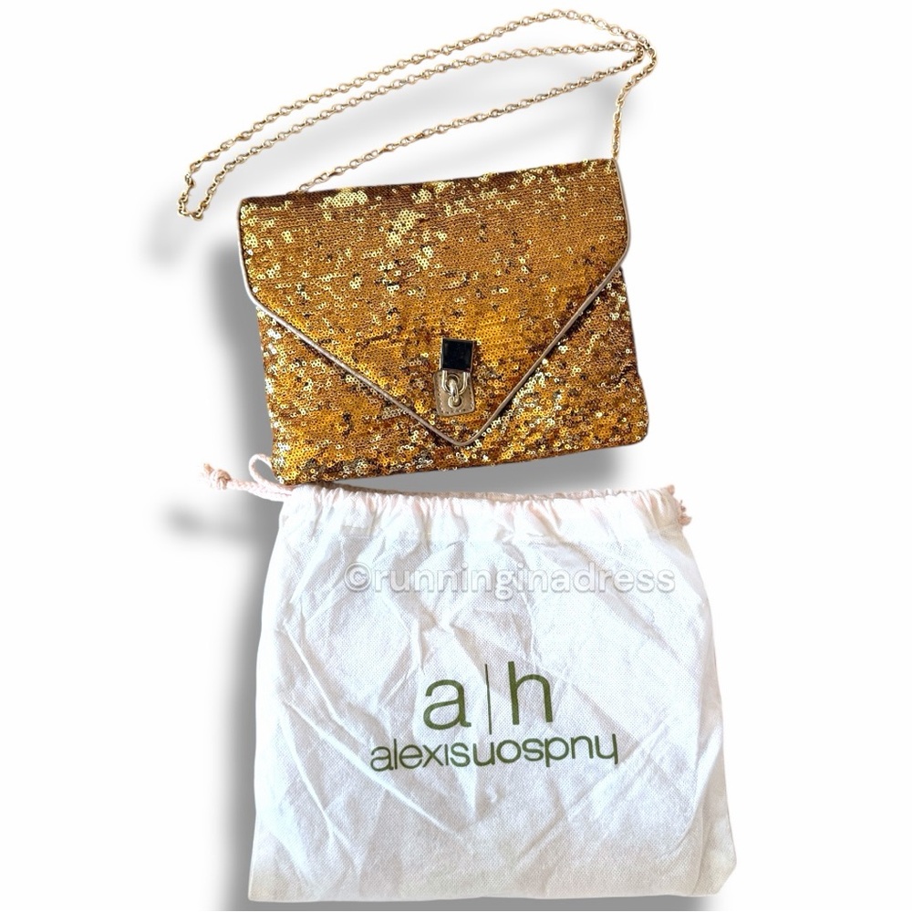 Alexis Hudson Ciara Gold Sequin Envelope Clutch Evening Handbag Crossbody - Picture 4 of 13